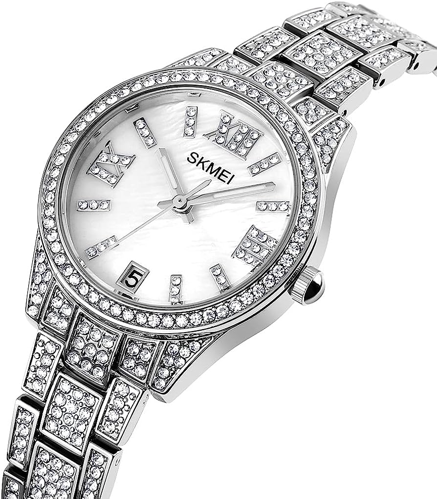 SKMEI Lady Watches for Women Female Bling Dress Fashion Luxury Diamond Business Casual Analog Quartz Waterproof Stainless Steel Wristwatches Gifts - Image 2